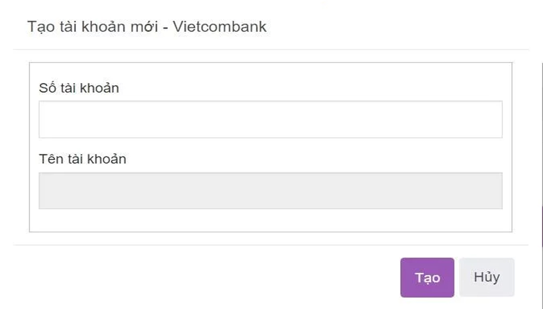 Nhập số tài khoản Vietcombank rồi nhấn Tạo