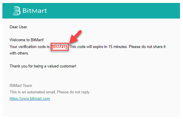 BitMart gửi “Mã code” trong “Hộp thư đến” của Email