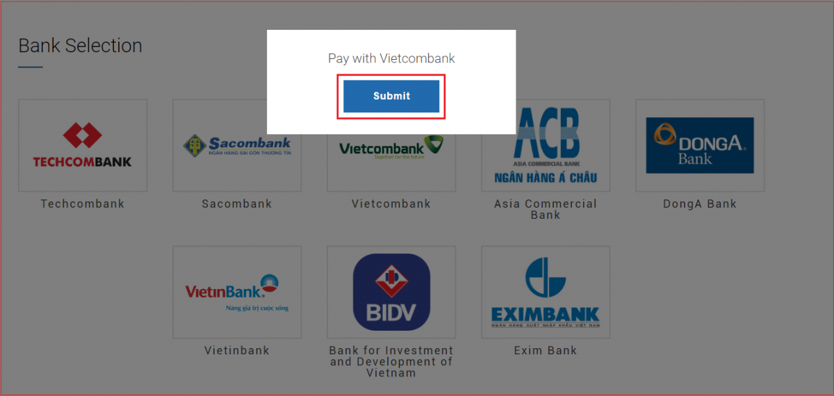 Chọn ngân hàng Vietcombank để nạp tiền