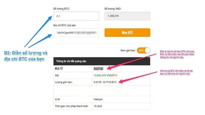 Điền số lượng Bitcoin bạn muốn mua và địa chỉ ví Bittrex
