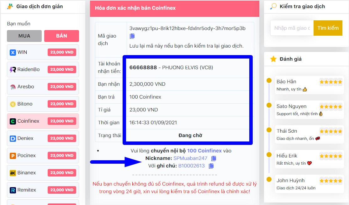 Cách Mua Bán Coinfinex An Toàn, Giá Tốt Trên Muaban247.io chuyển usdt bán coinfinex