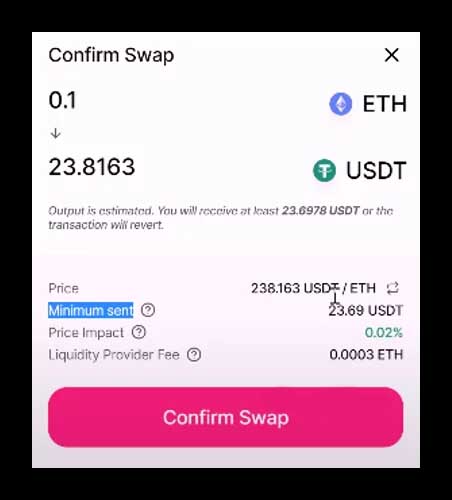 Nhấn chọn Confirm Swap để xác nhận thông tin