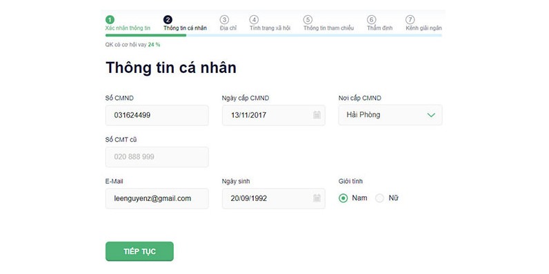 Điền thông tin cá nhân - Senmo