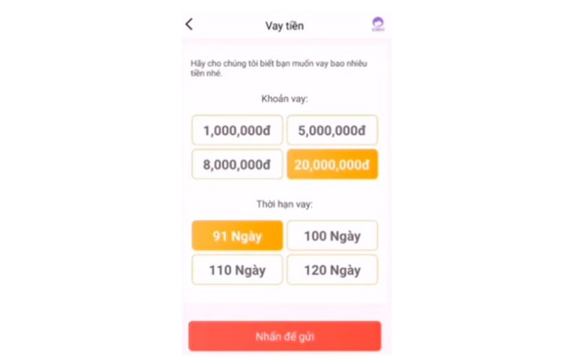 Chọn số tiền vay - VĐồng