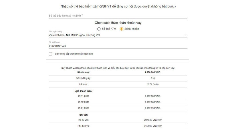 ATM Online - Điền thông tin ngân hàng