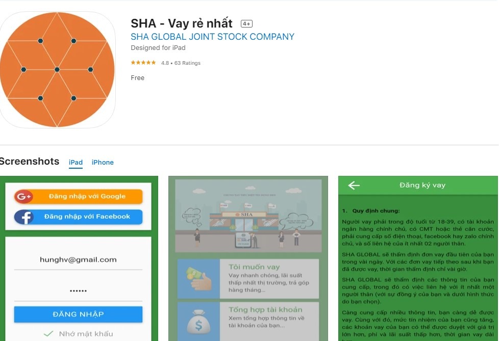 SHA là một app cho vay tiền trực tuyến